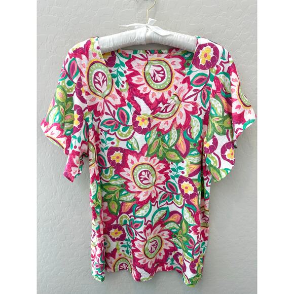 SOFT SURROUNDINGS | Floral Paisley V-Neck Flutter Sleeve Elana Tunic | Large - Picture 2 of 7